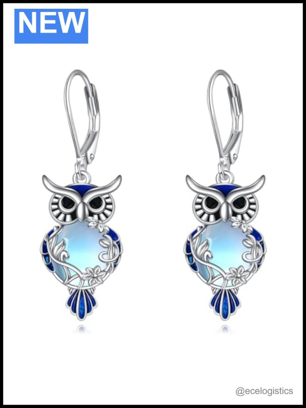 Sterling Silver Owl Dangle Leverback Earrings Moonstone Gemstone Fine Jewelry